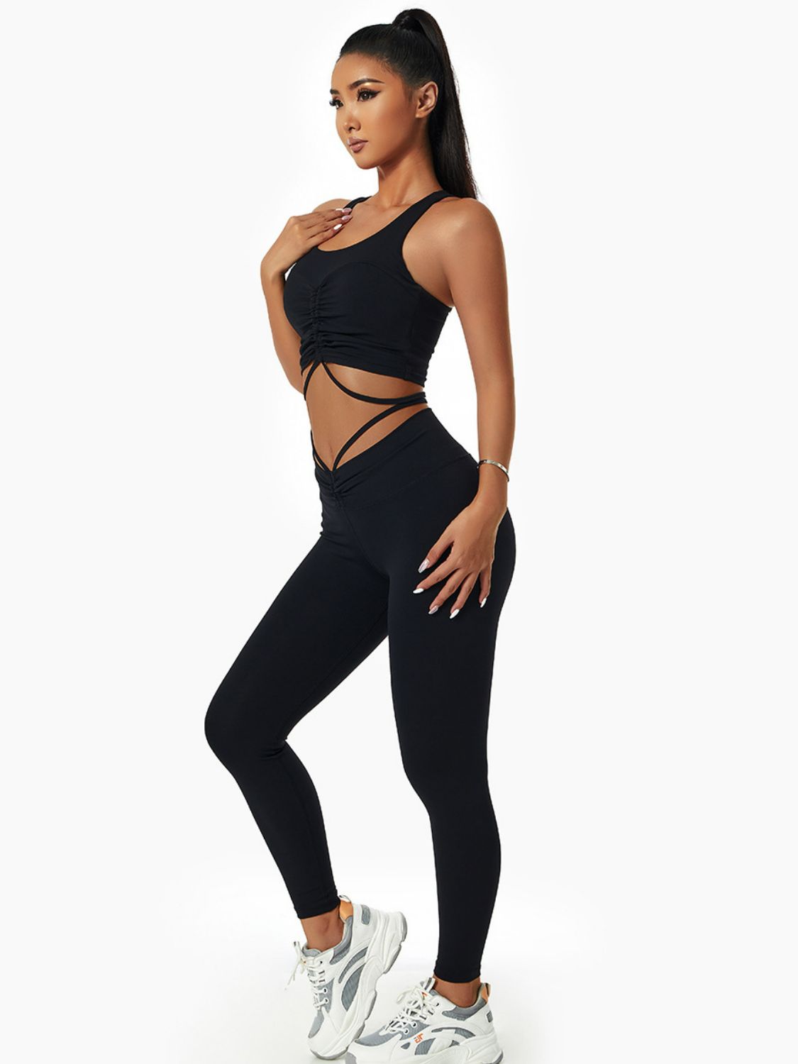 Breathable Drawstring Ruched Sports Leggings (Bottoms Only)