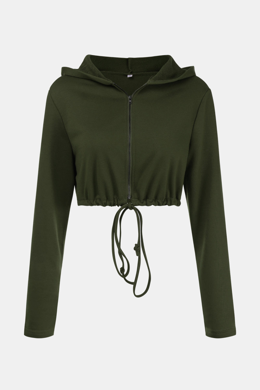 Zip Up Drawstring Cropped Hoodie and Pants Set
