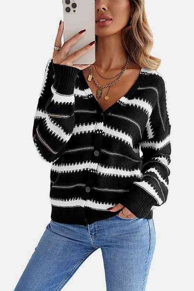 Block Striped Drop Shoulder Cardigan
