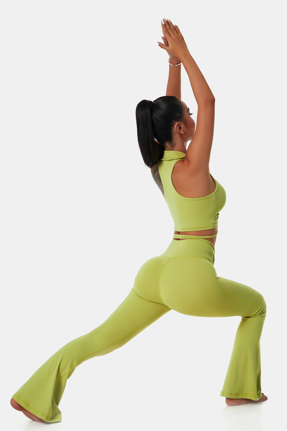 Collared Sports Bra and Flare Yoga Pants Set