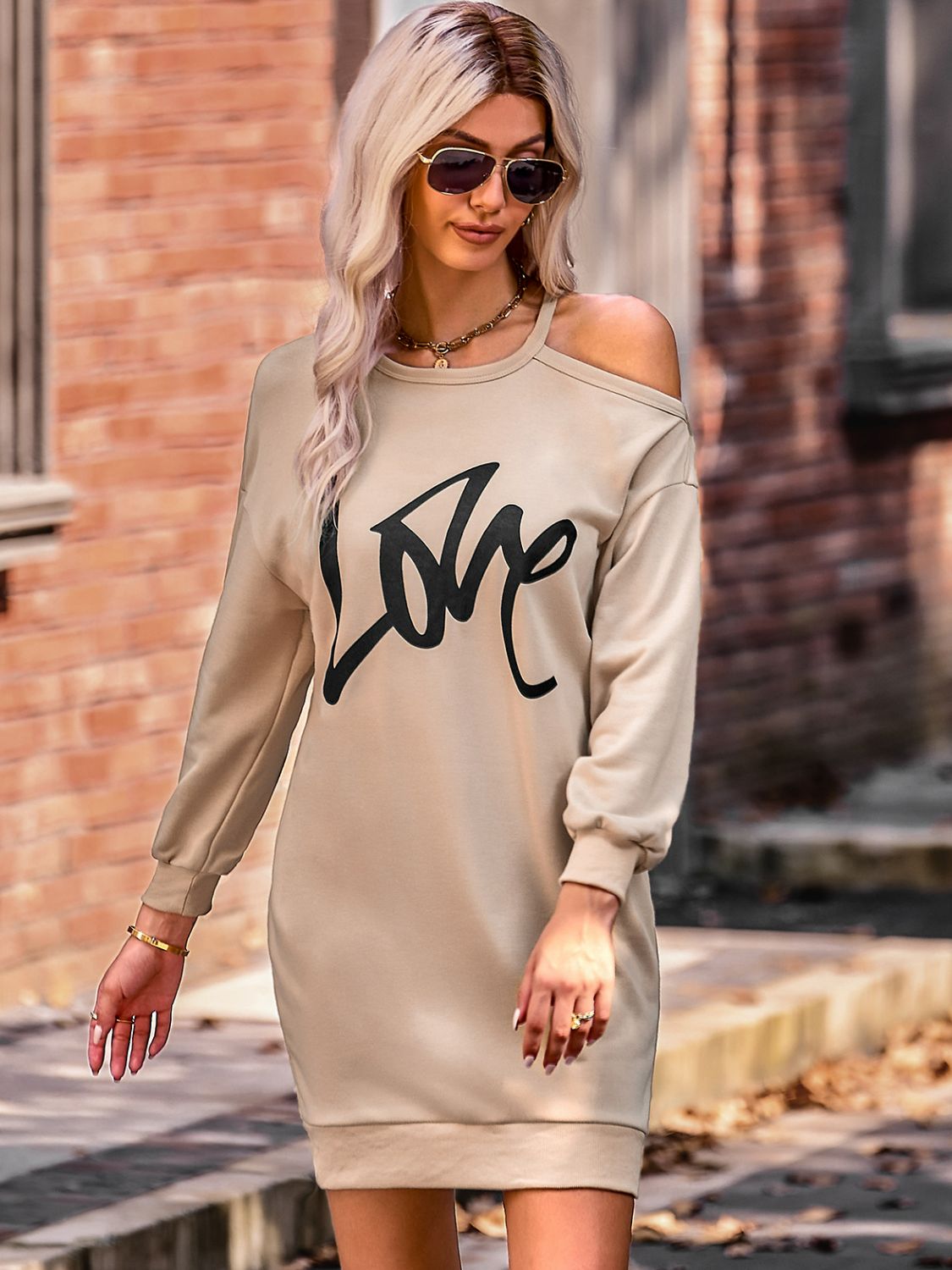 LOVE Cold-Shoulder Sweatshirt Dress