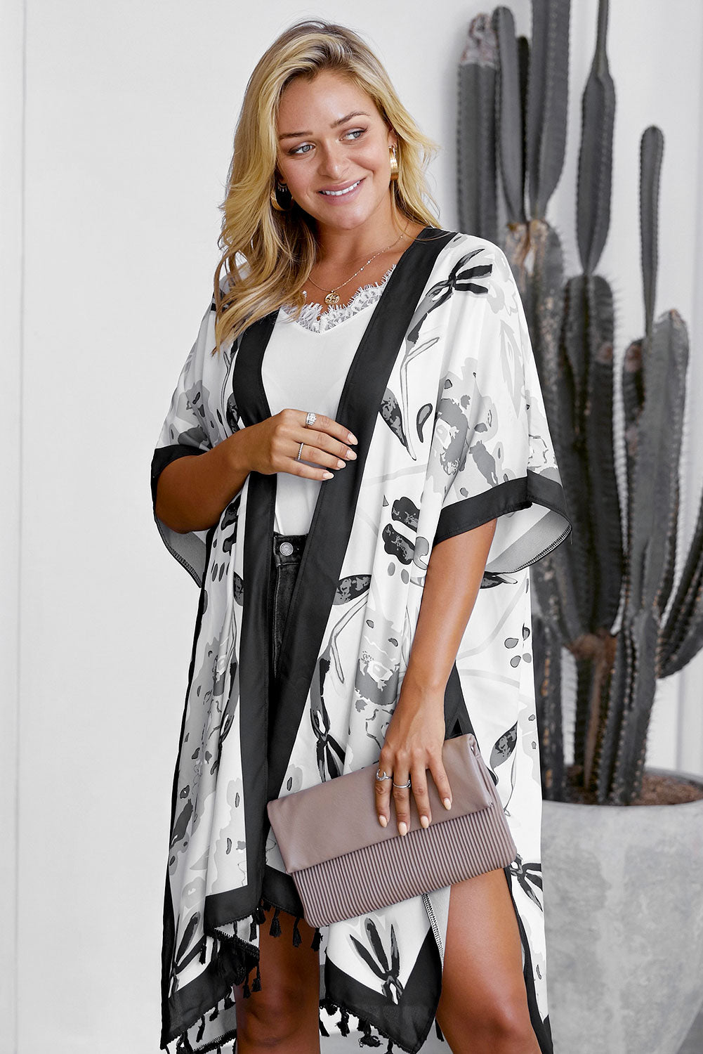 Bohemian Print Open Front Kimono
