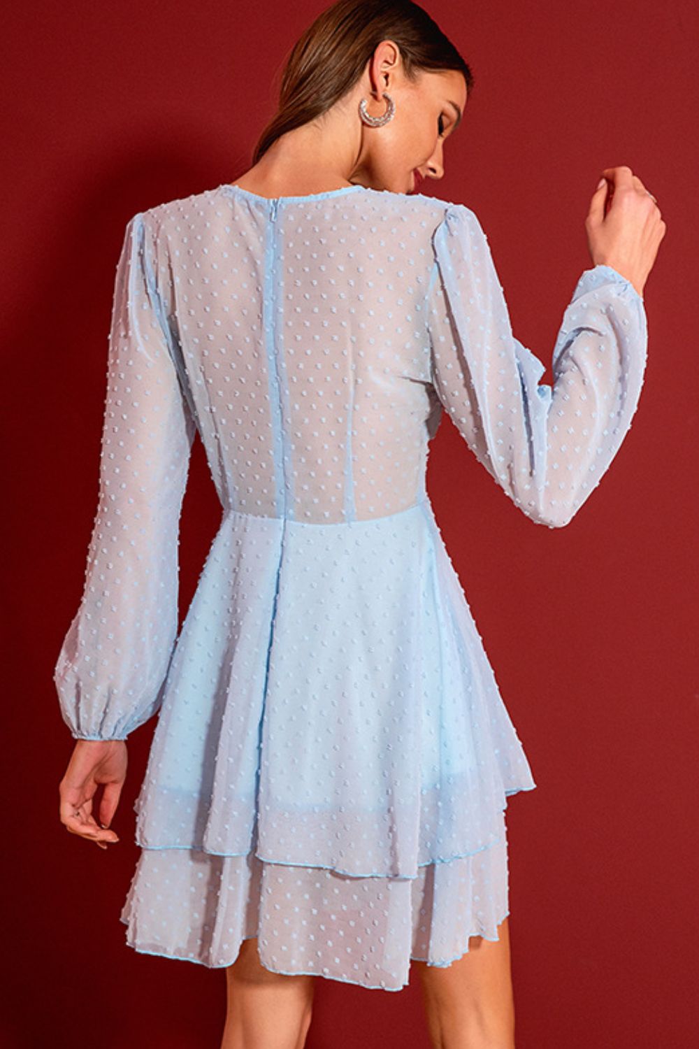 Swiss Dot Puff Sleeve Surplice Layered Dress