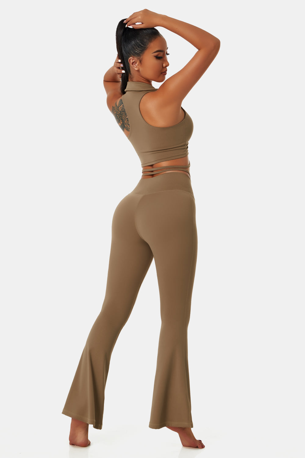 Collared Sports Bra and Flare Yoga Pants Set