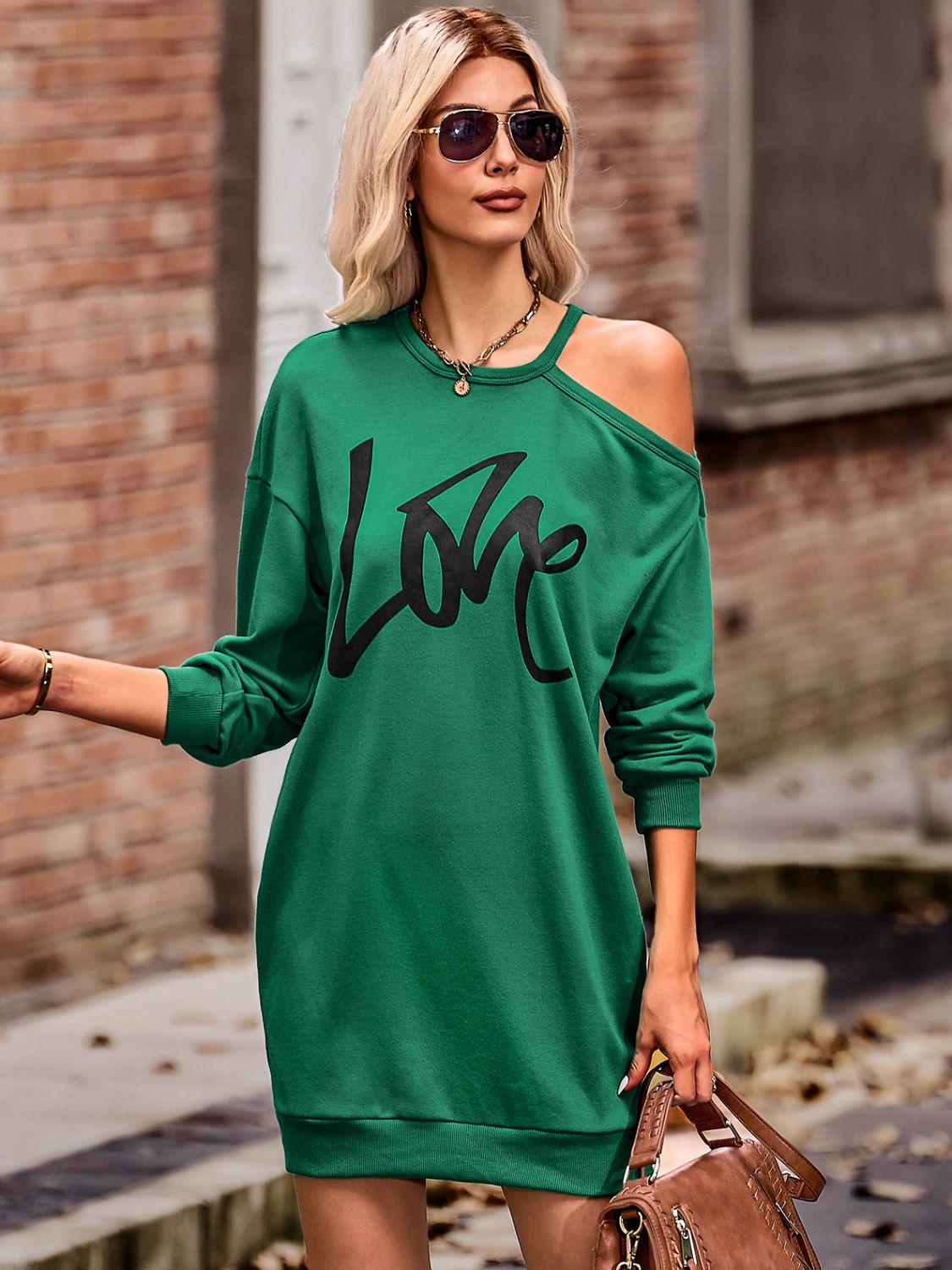 LOVE Cold-Shoulder Sweatshirt Dress