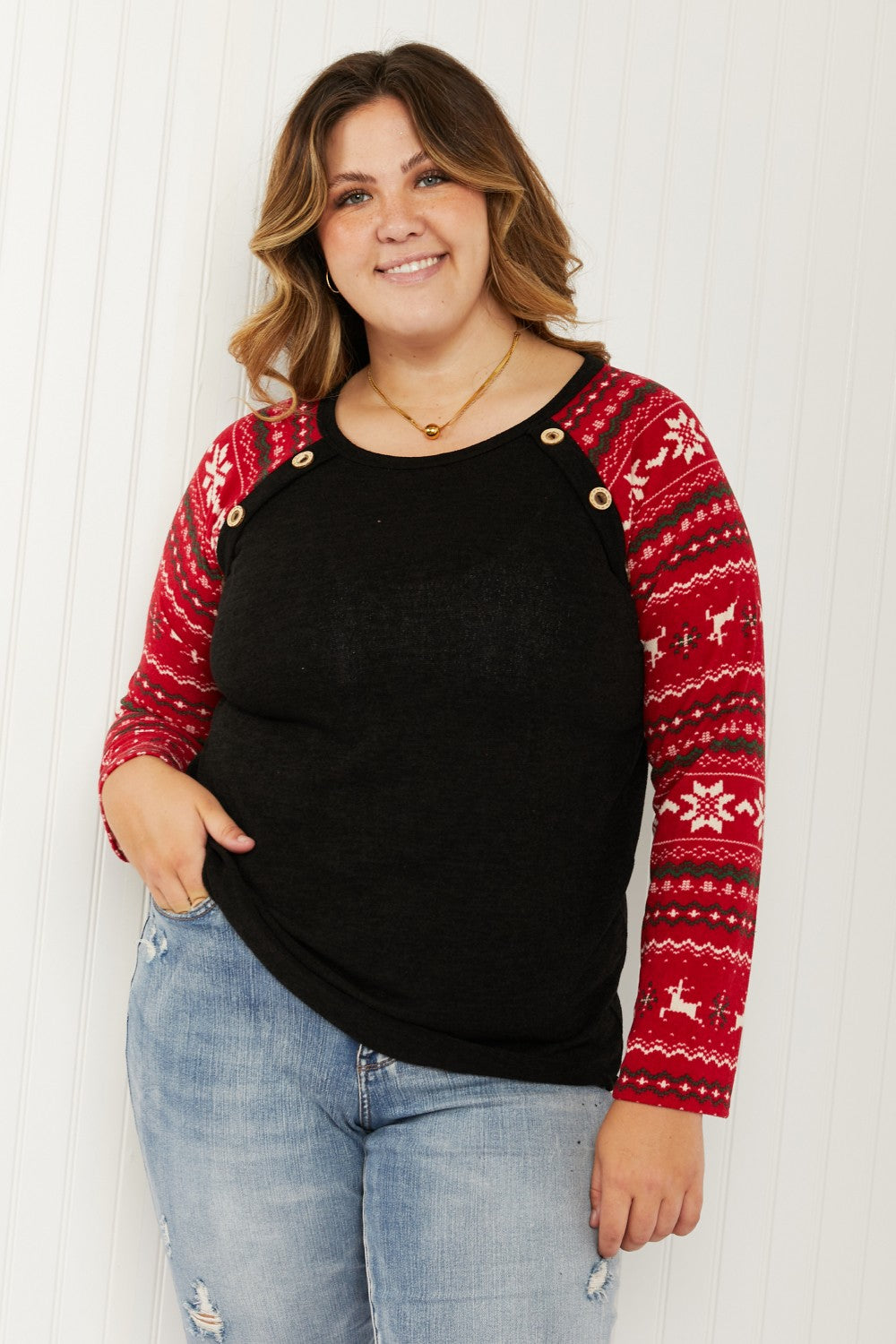 Heimish Winter Wonderland Full Size Christmas Baseball Sleeve Top