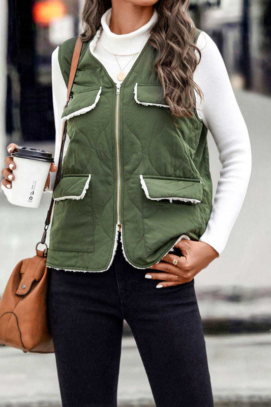 Zip-Up V-Neck Vest