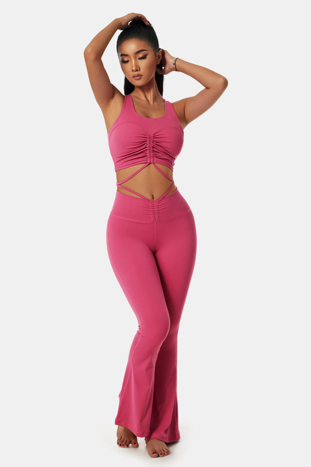 Drawstring Detail Sports Bra and Flare Yoga Pants Set