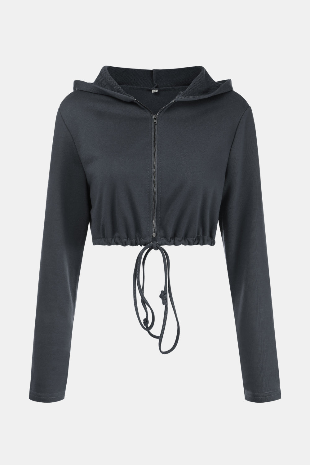 Zip Up Drawstring Cropped Hoodie and Pants Set