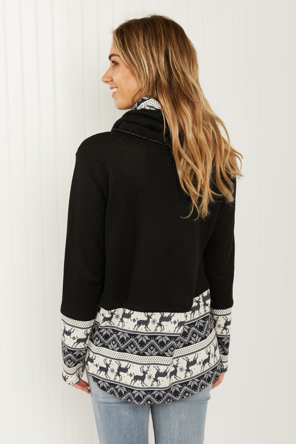 Heimish Sleigh Ride Full Size Waffle Knit Christmas Top