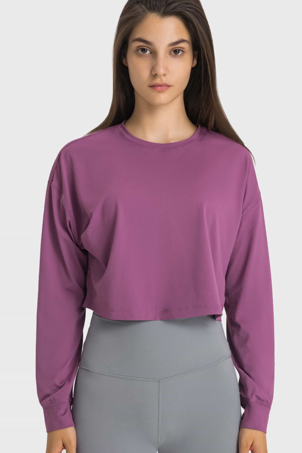 Dropped Shoulder Round Neck Cropped Sports Top