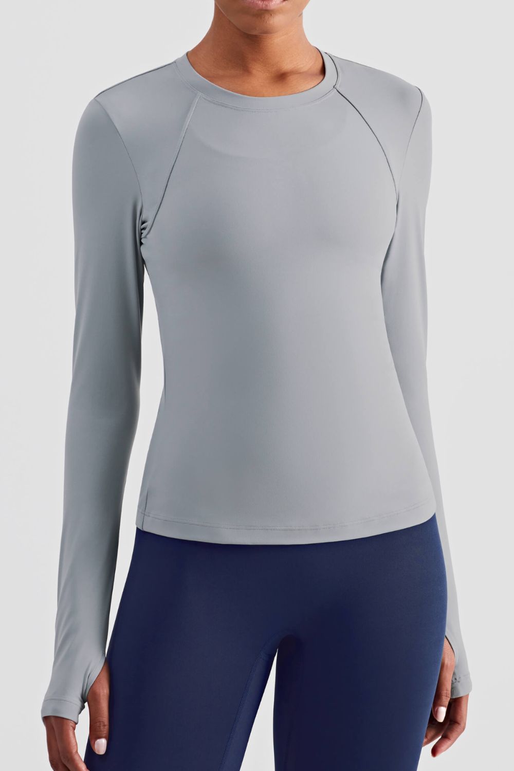 Round Neck Thumbhole Sleeve Sports Top