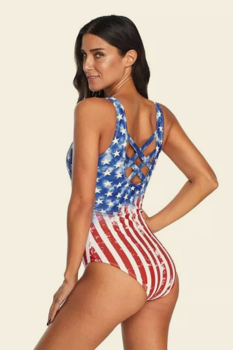 Gradient Criss Cross Back Swimsuit