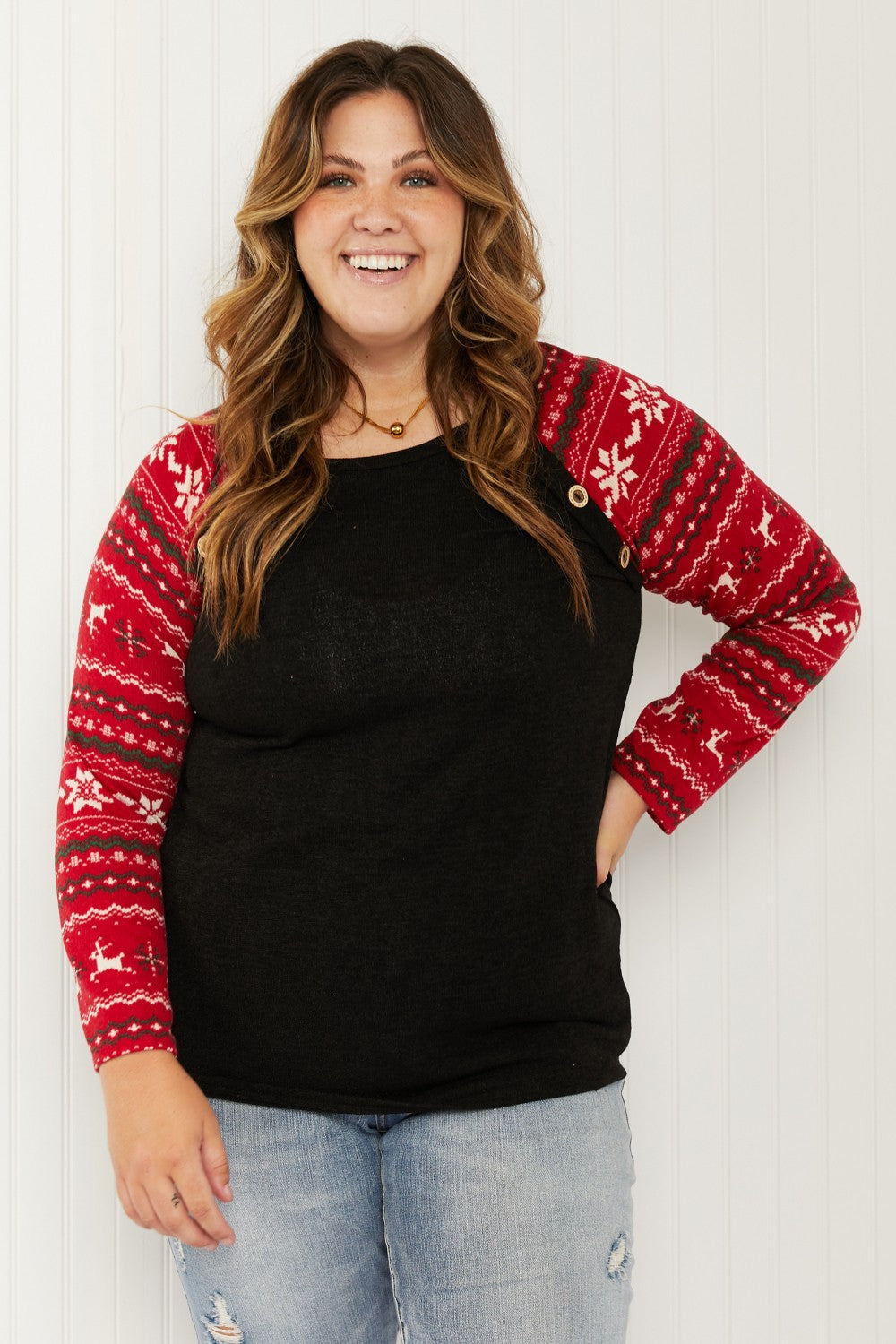 Heimish Winter Wonderland Full Size Christmas Baseball Sleeve Top
