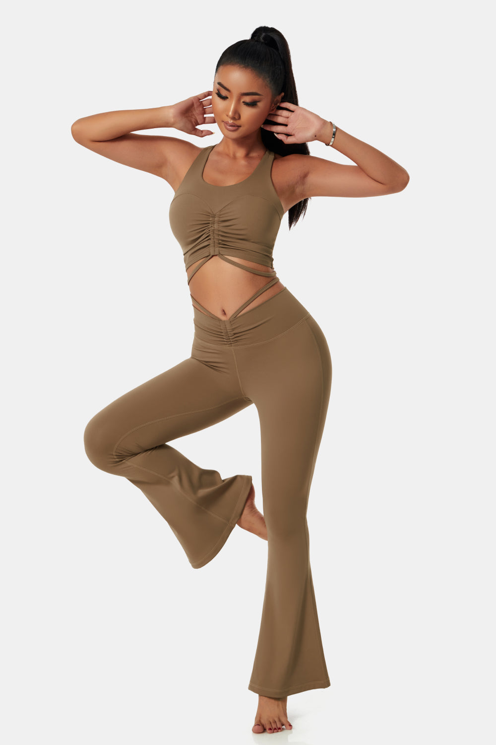 Drawstring Detail Sports Bra and Flare Yoga Pants Set