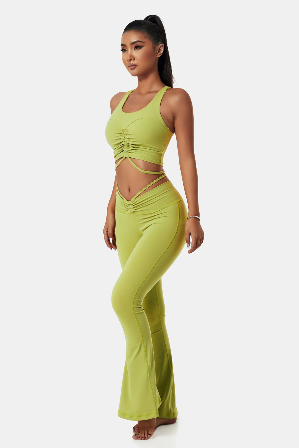 Drawstring Detail Sports Bra and Flare Yoga Pants Set