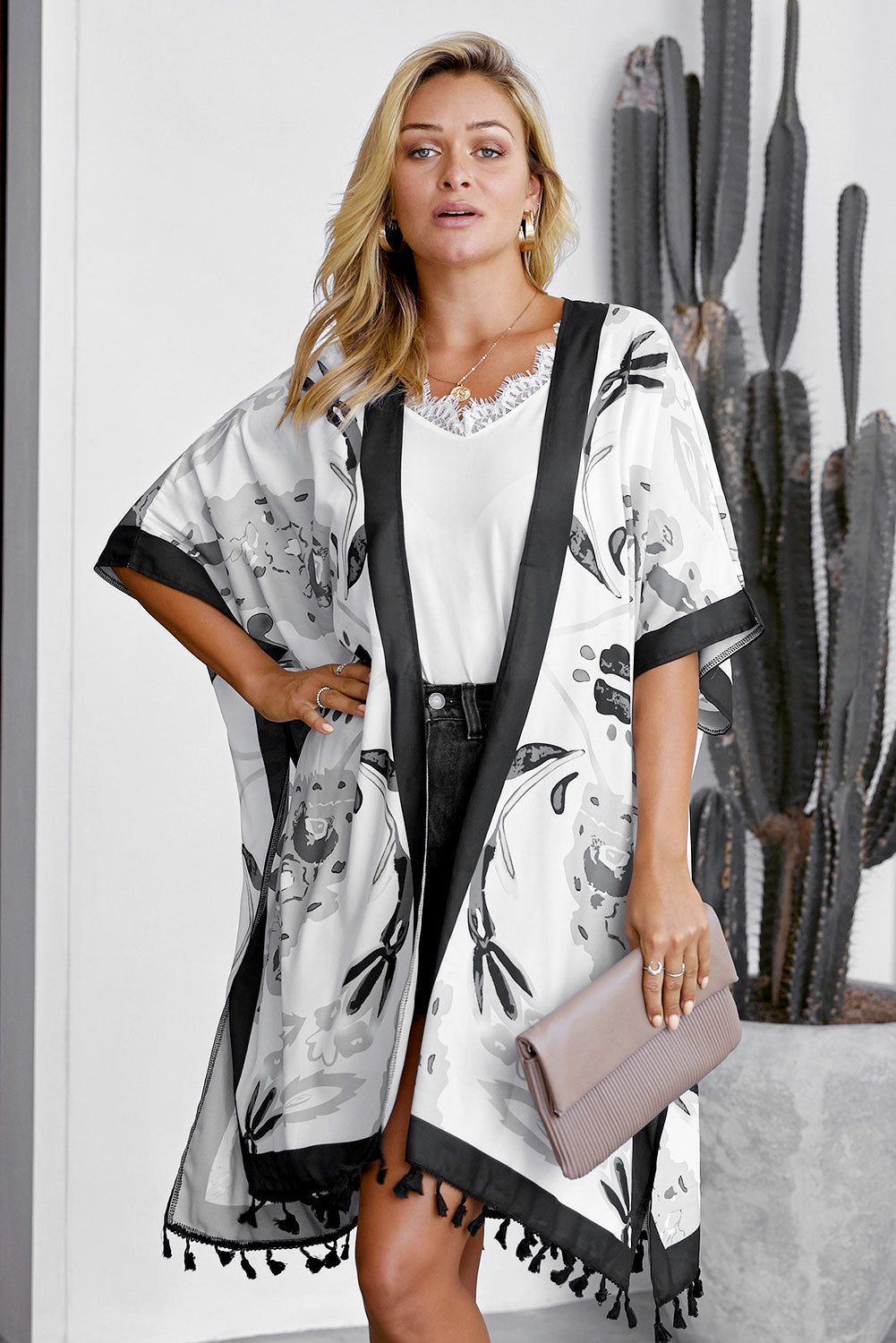 Bohemian Print Open Front Kimono