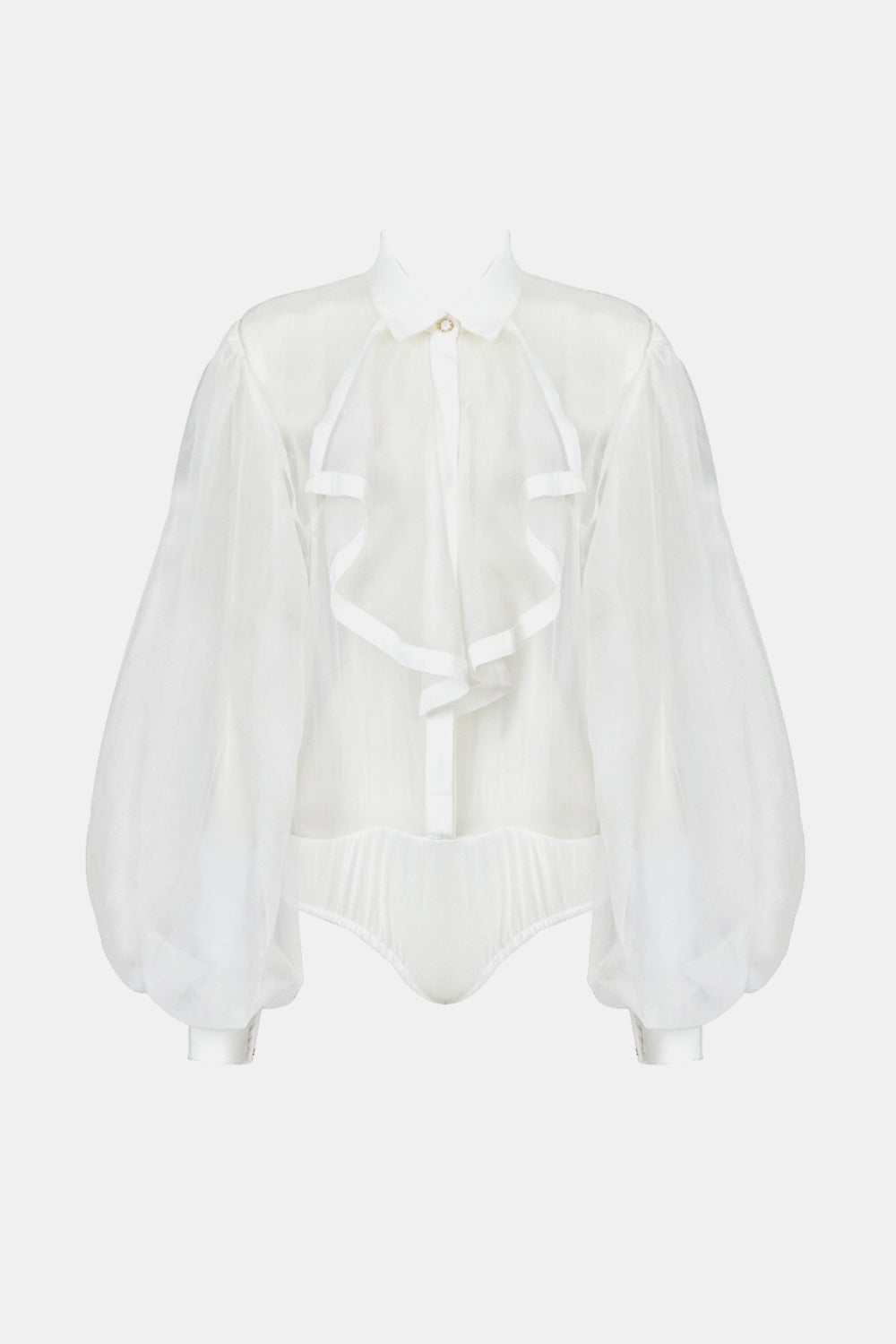 Bishop Sleeve Collared Sheer Bodysuit
