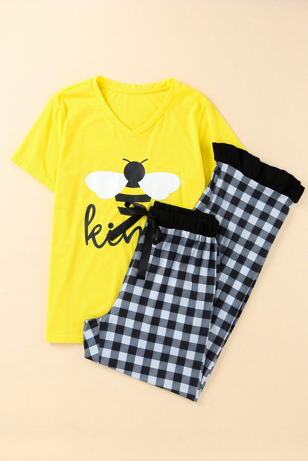 Graphic Tee and Plaid Pants Lounge Set