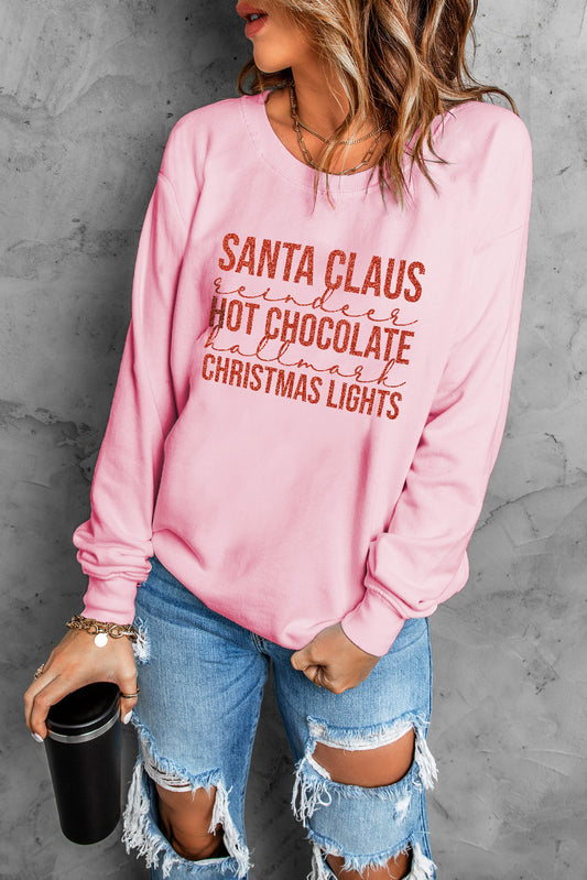 Christmas Letter Graphic Ribbed Trim Sweatshirt