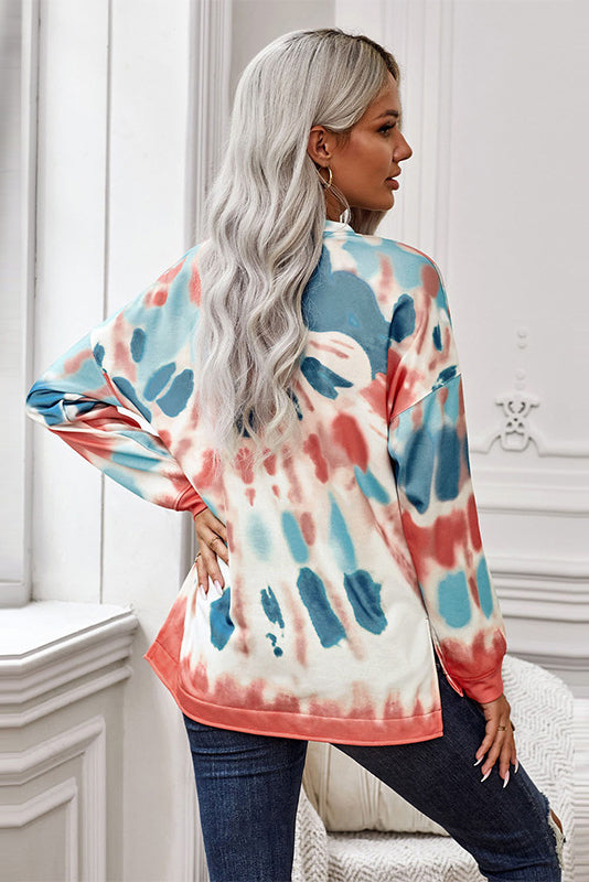 Tie-Dye Side Slit Long Sleeve Top