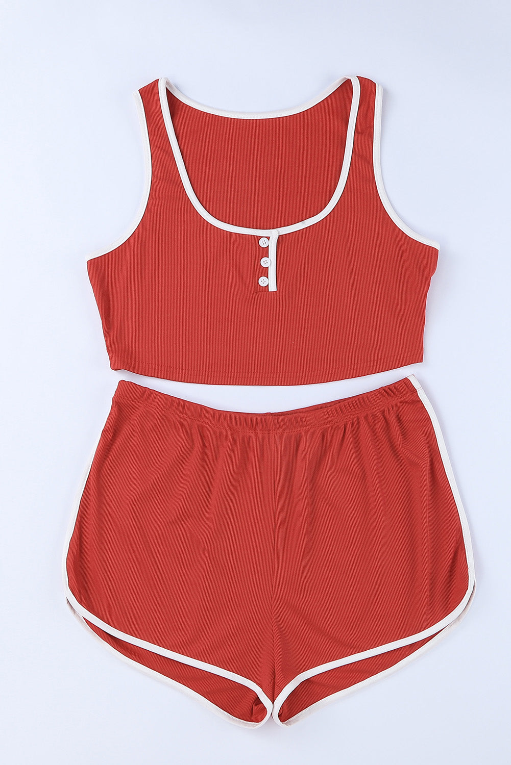 Contrast Buttoned Cropped Tank and Shorts Lounge Set