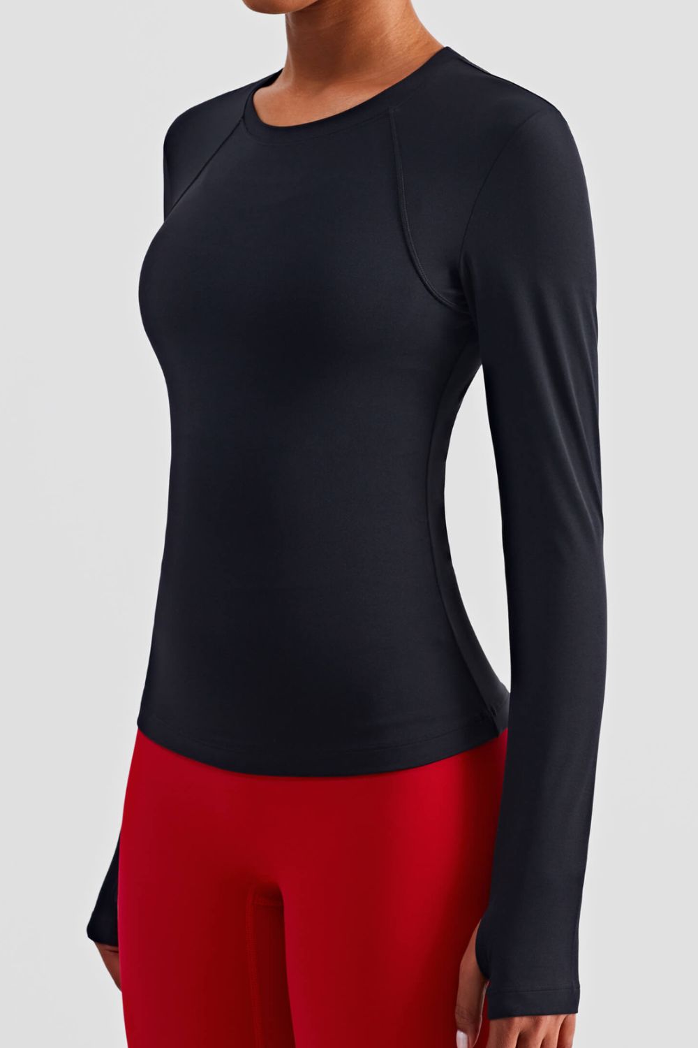 Round Neck Thumbhole Sleeve Sports Top