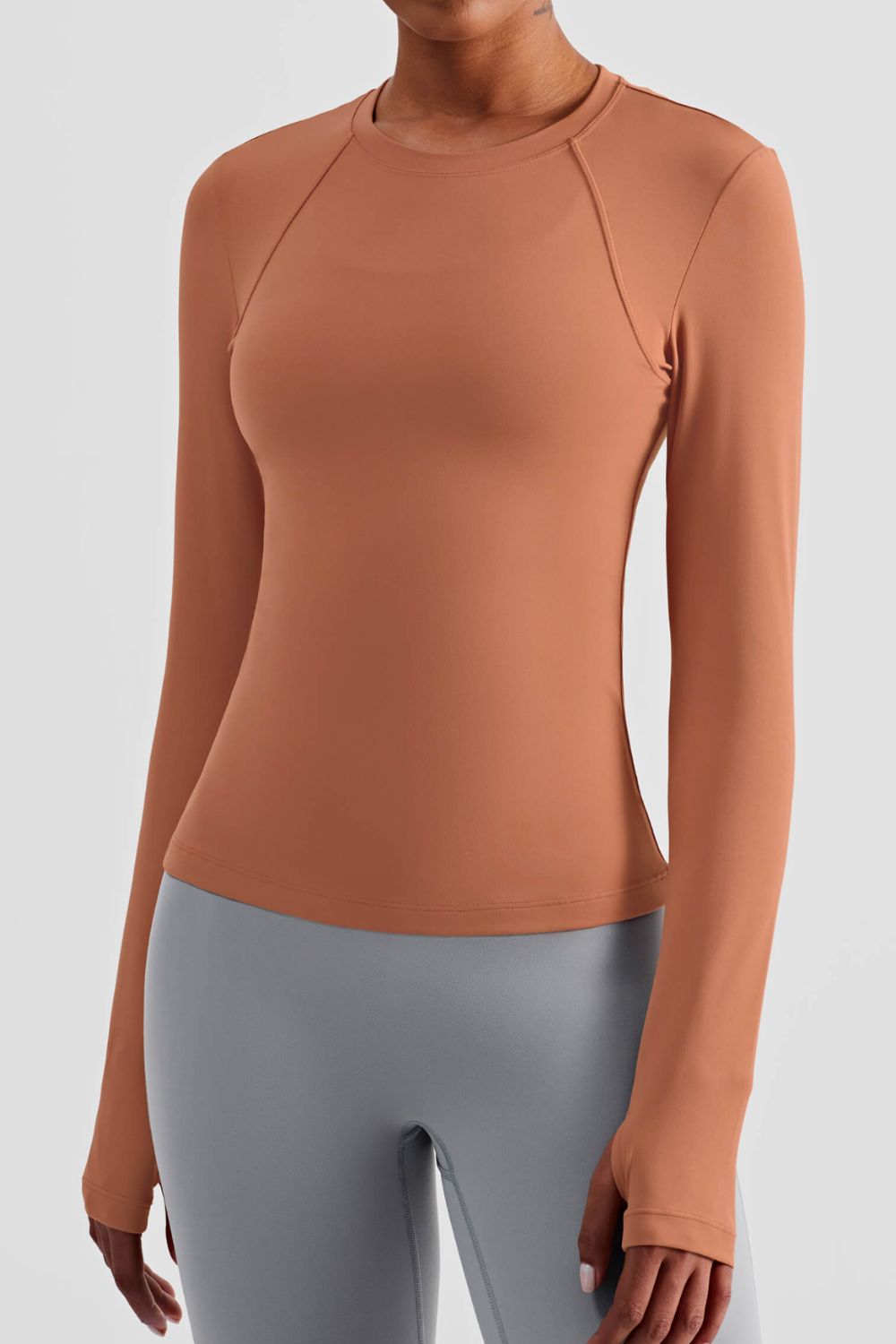 Round Neck Thumbhole Sleeve Sports Top