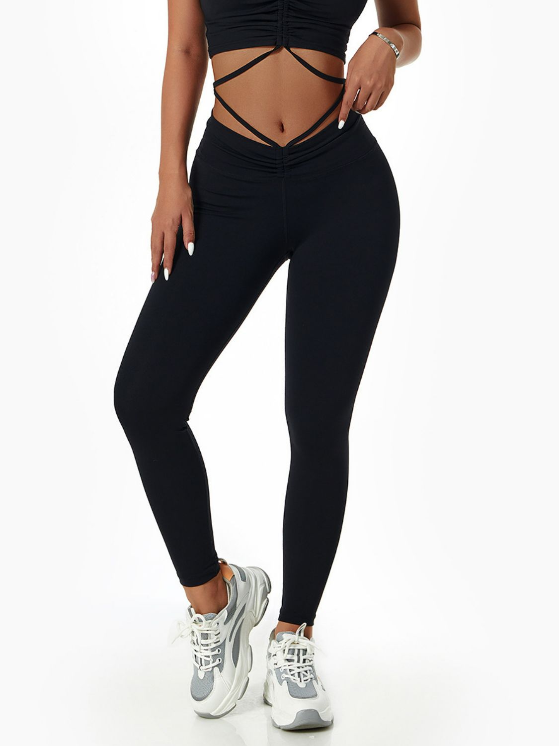 Breathable Drawstring Ruched Sports Leggings (Bottoms Only)