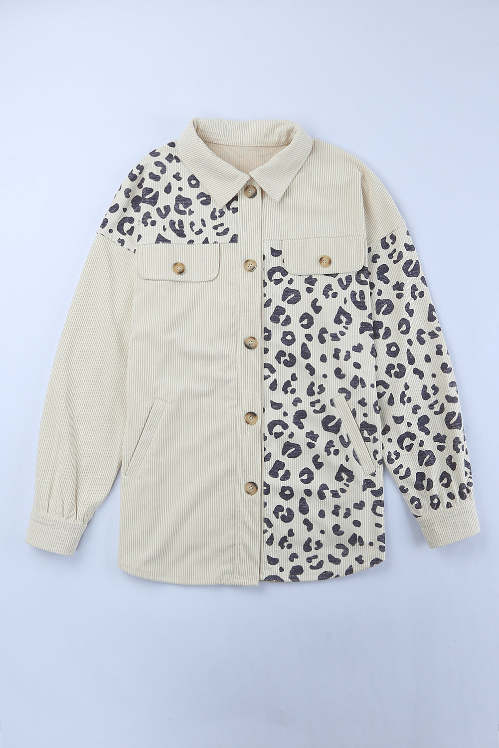 Leopard Print Pocketed Corduroy Jacket
