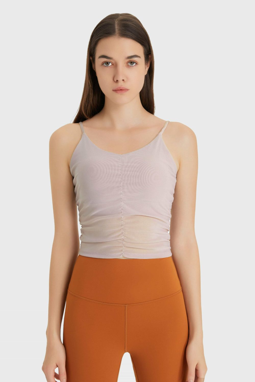 Ruched V-Neck Cropped Sports Cami