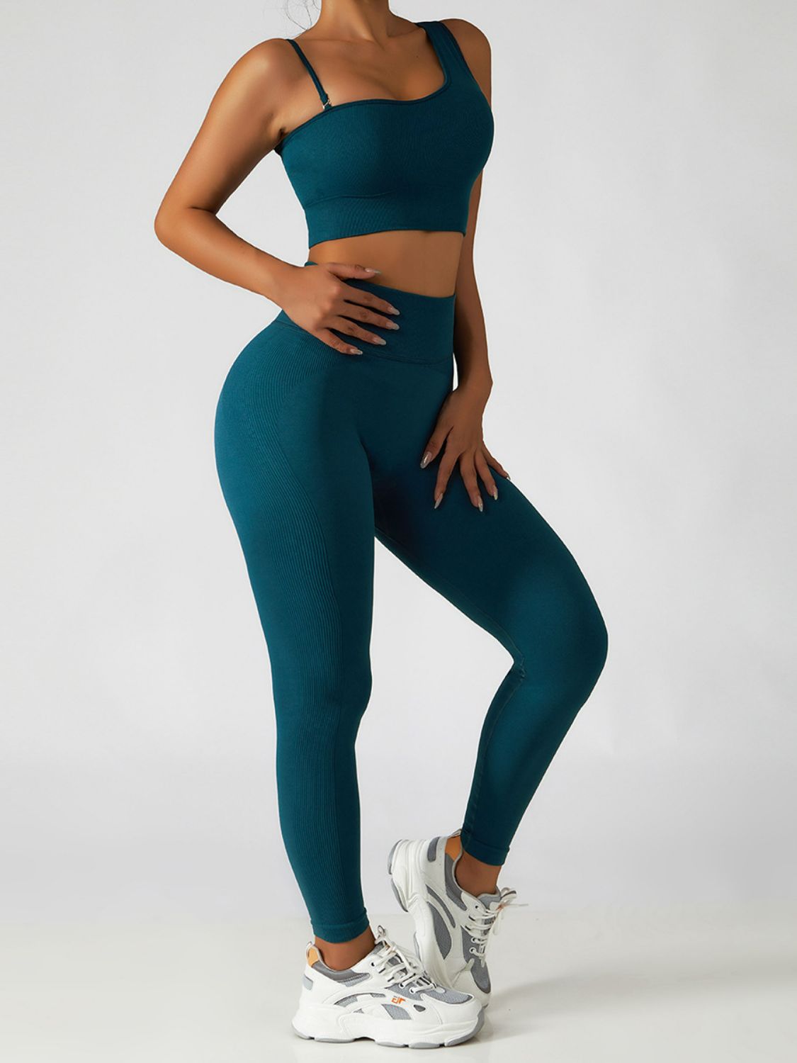 Asymmetrical Neck Sports Bra and Leggings Set