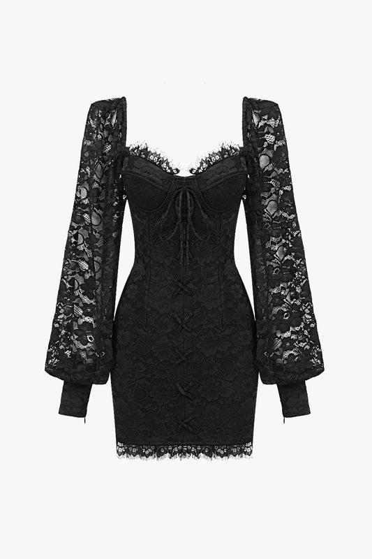 Lace Lantern Sleeve Sweetheart Neck Dress