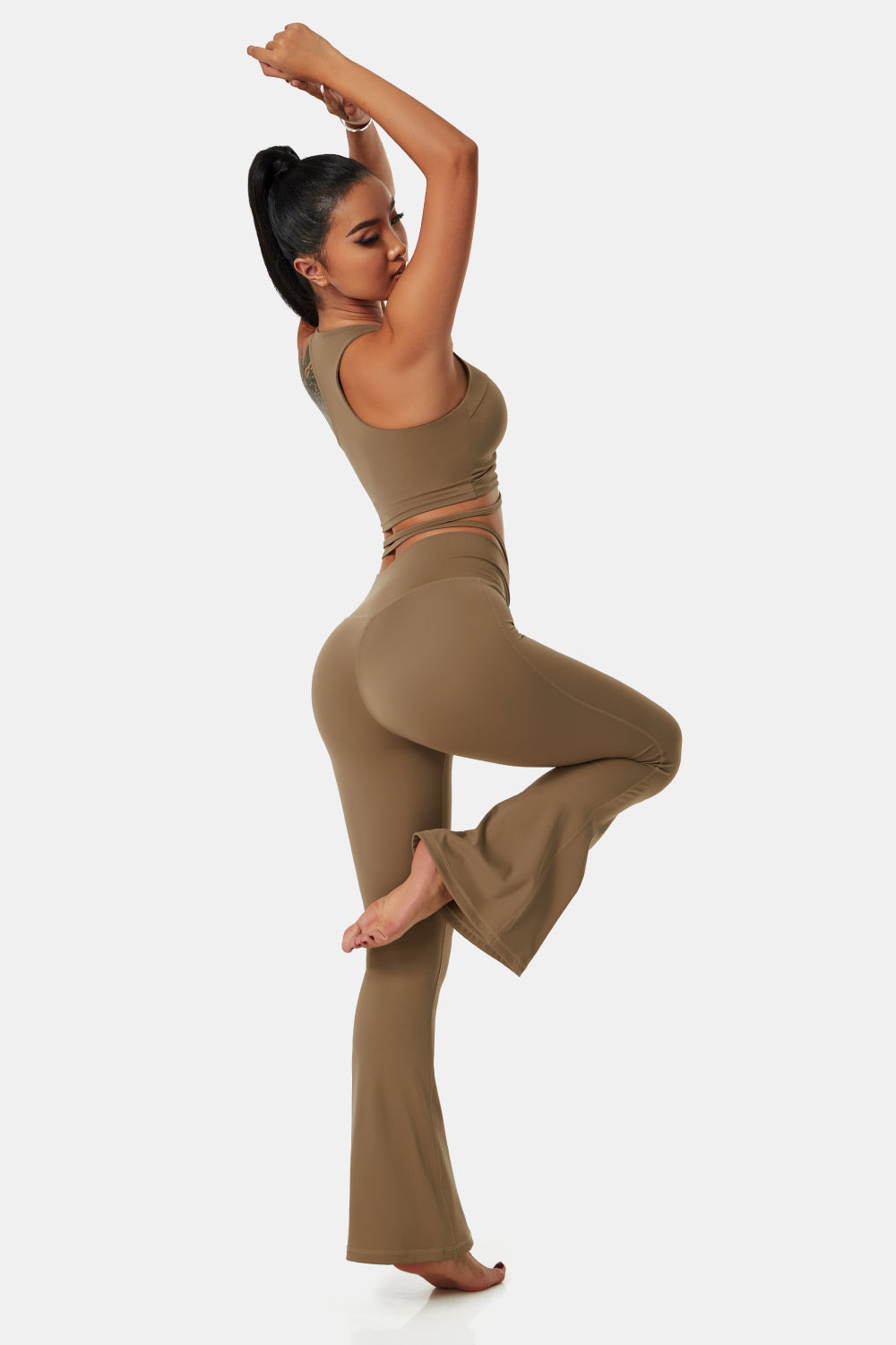 Drawstring Detail Sports Bra and Flare Yoga Pants Set