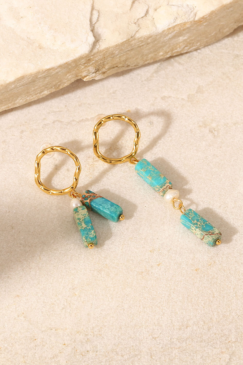 18K Gold-Plated Natural Stone Mismatched Earrings
