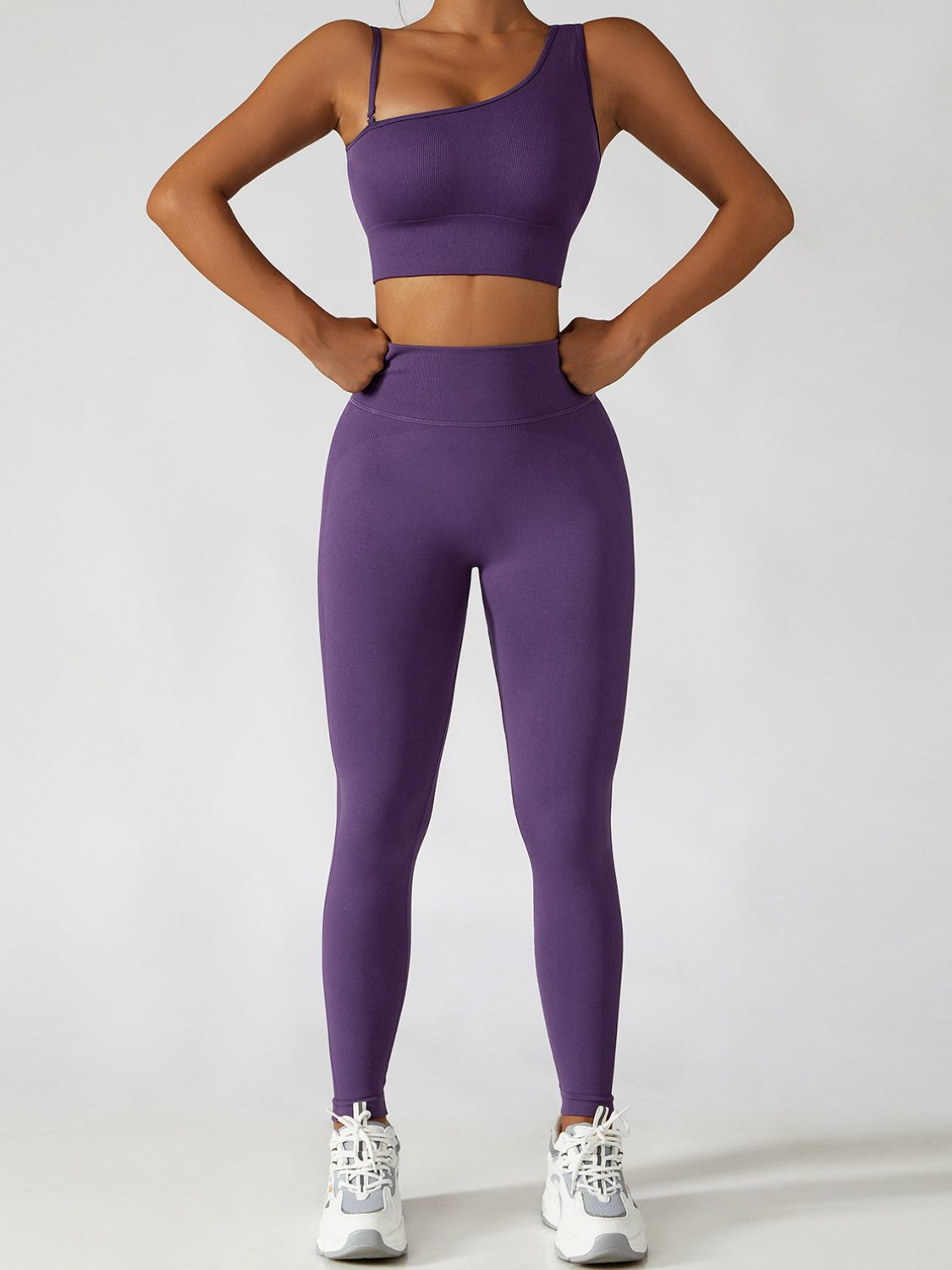 Asymmetrical Neck Sports Bra and Leggings Set