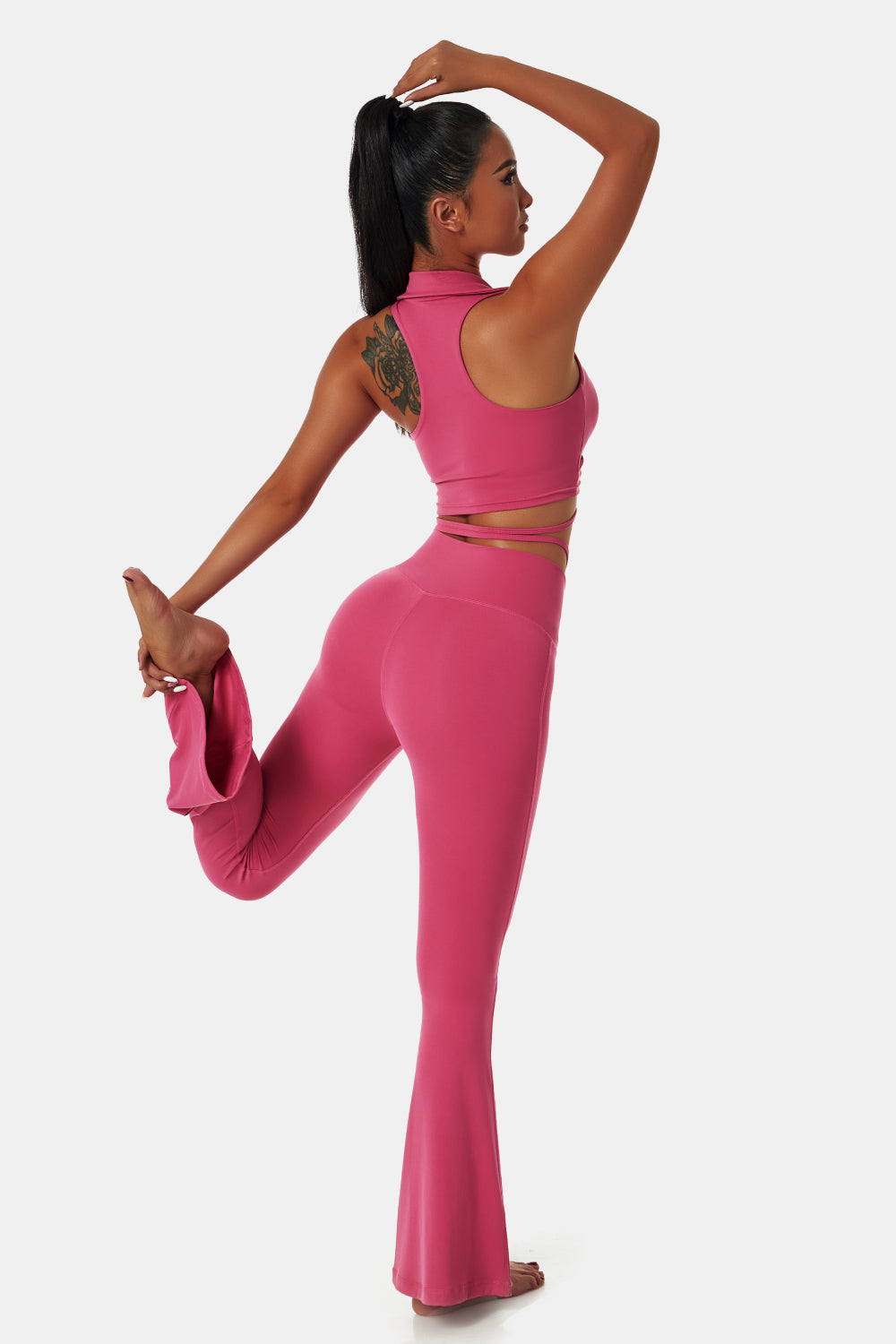 Collared Sports Bra and Flare Yoga Pants Set