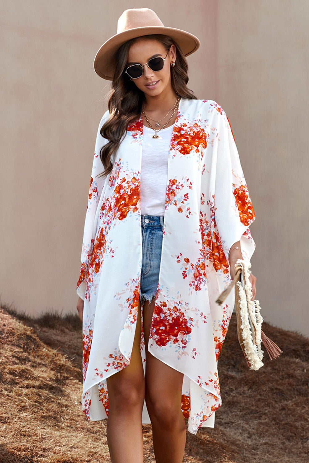 Floral Print Chiffon Kimono