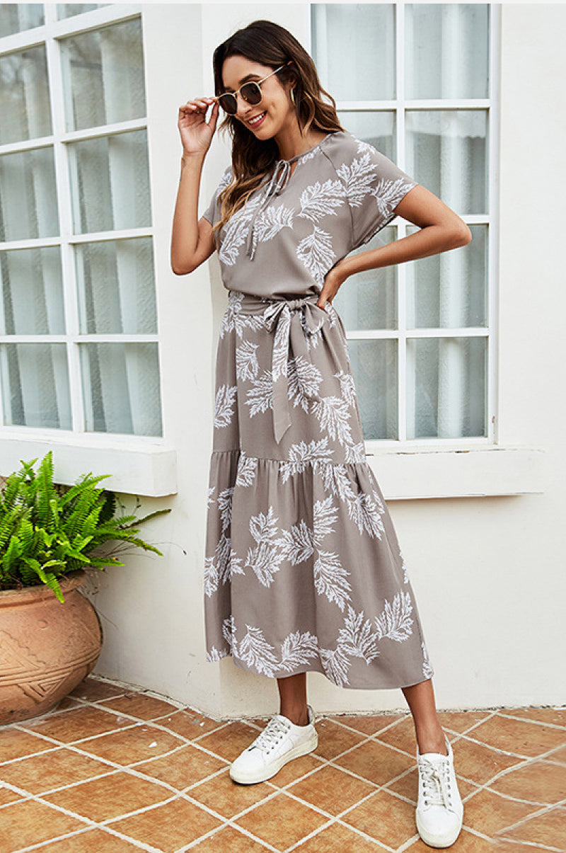 Printed Drawstring Maxi Dress