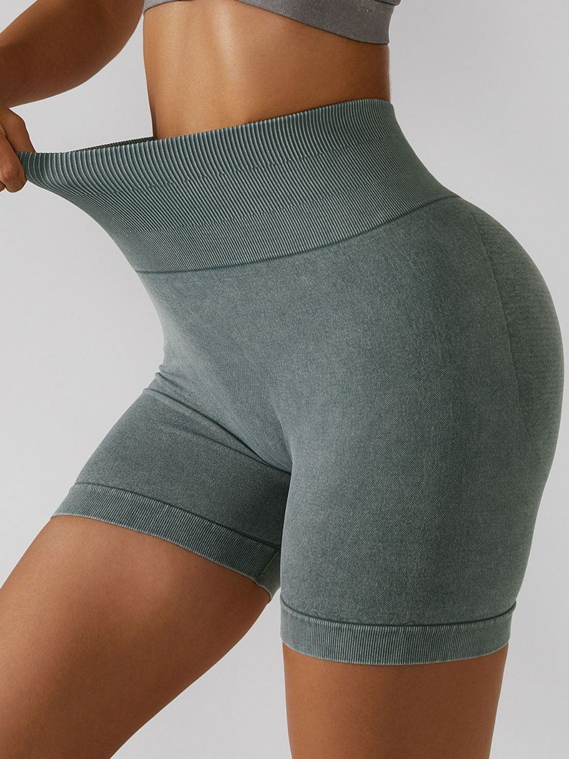 Acid Wash Textured Biker Shorts