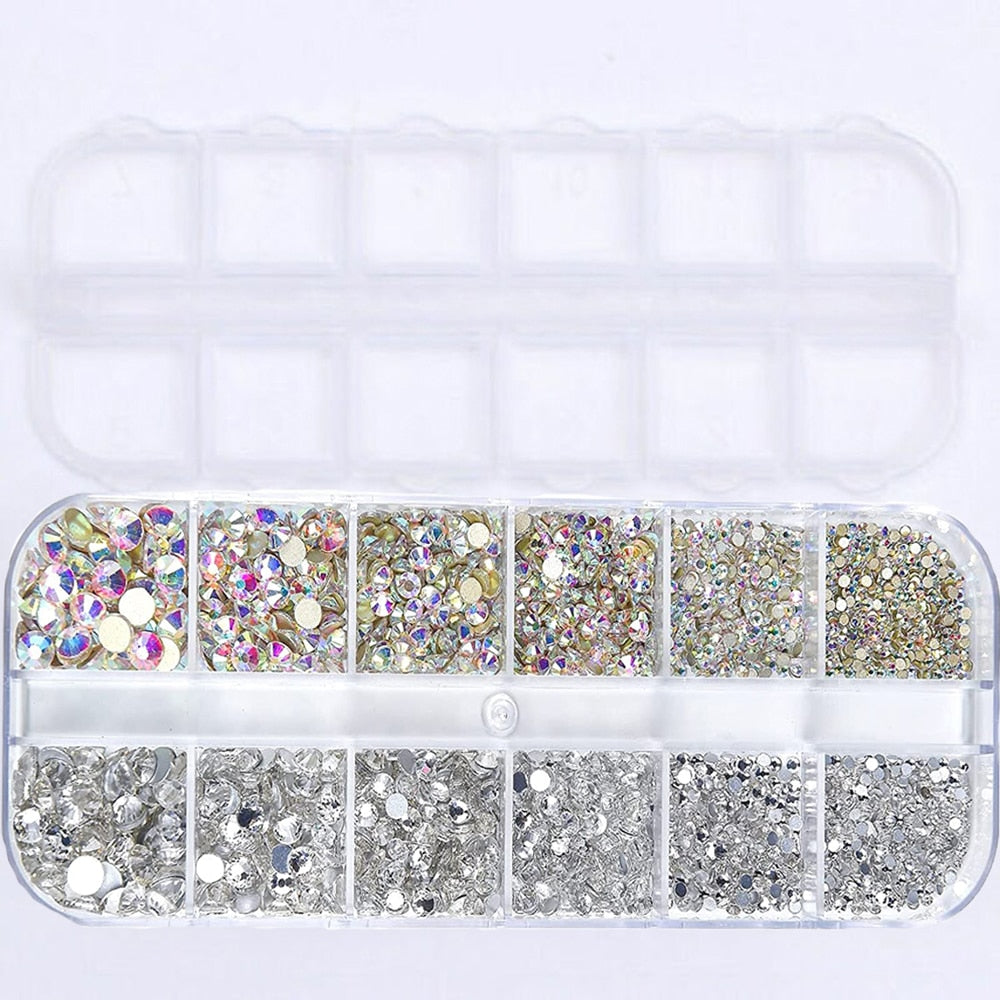 Nail Art Rhinestones Kit 2400pcs Nail Gems Ab Flatback Rhinestones Gems Stones with Storage Organizer for Design Bright Holiday