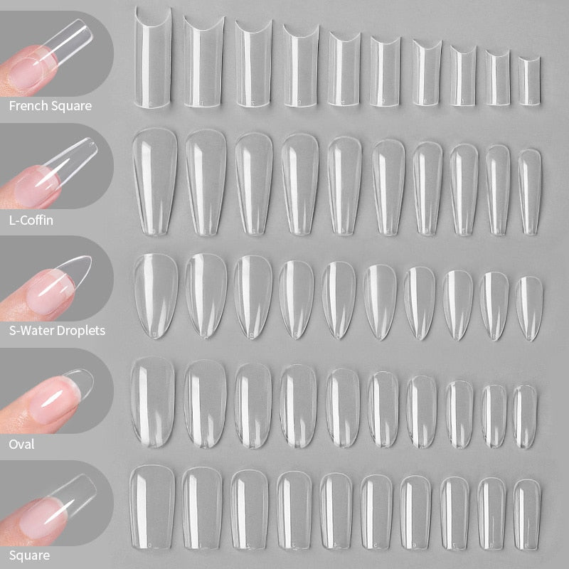 Nail Art Press on False Nails Fake Nails Coffin Gel Nails Extension System Full Cover Short Nail Gel Tips Art Accessories Tool