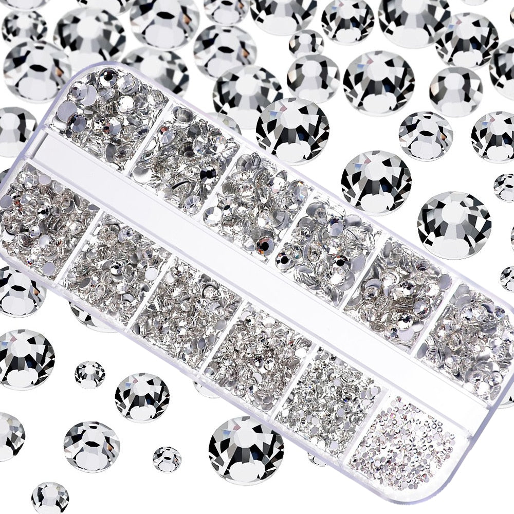 Nail Art Rhinestones Kit 2400pcs Nail Gems Ab Flatback Rhinestones Gems Stones with Storage Organizer for Design Bright Holiday