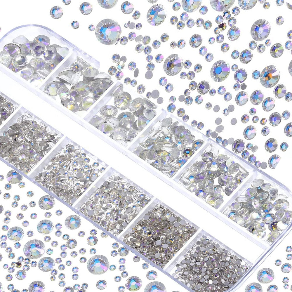 Nail Art Rhinestones Kit 2400pcs Nail Gems Ab Flatback Rhinestones Gems Stones with Storage Organizer for Design Bright Holiday