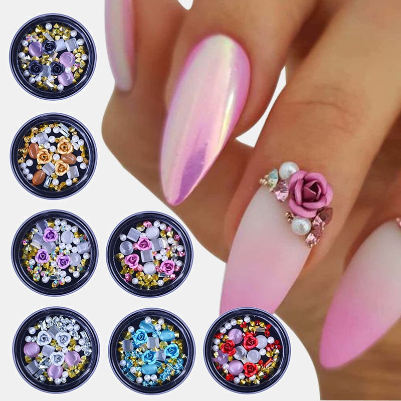 3D Nail Rhinestones Rose Jewelry Diverse DIY Gems Charming Mix Crystal Nail Art Decorations Gel Glitter Charms Nail Accessories