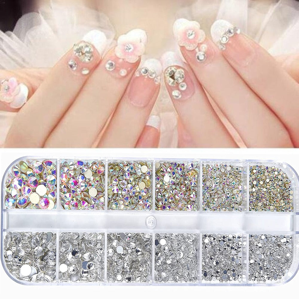 Nail Art Rhinestones Kit 2400pcs Nail Gems Ab Flatback Rhinestones Gems Stones with Storage Organizer for Design Bright Holiday