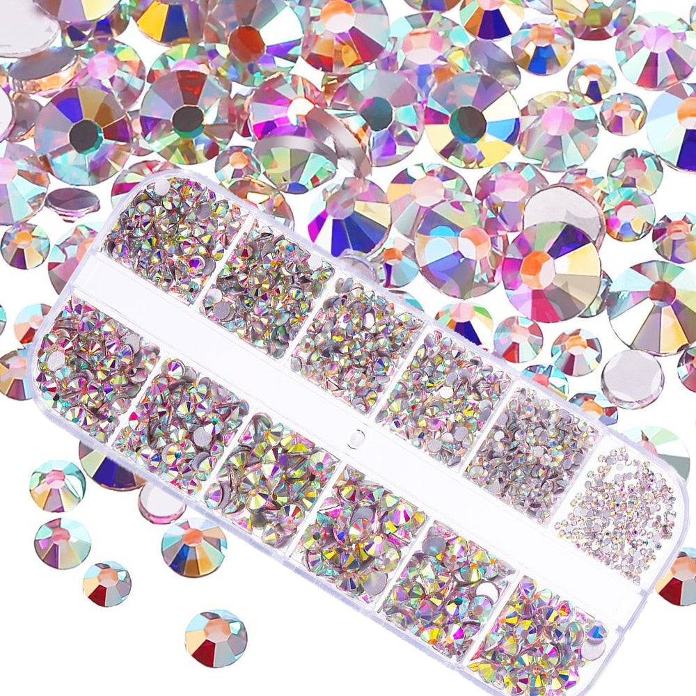 Nail Art Rhinestones Kit 2400pcs Nail Gems Ab Flatback Rhinestones Gems Stones with Storage Organizer for Design Bright Holiday