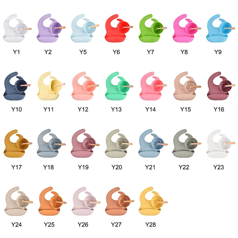 6pcs baby tableware set plate sucktion bowl cup bib spoon fork children silicone feeding cultery set