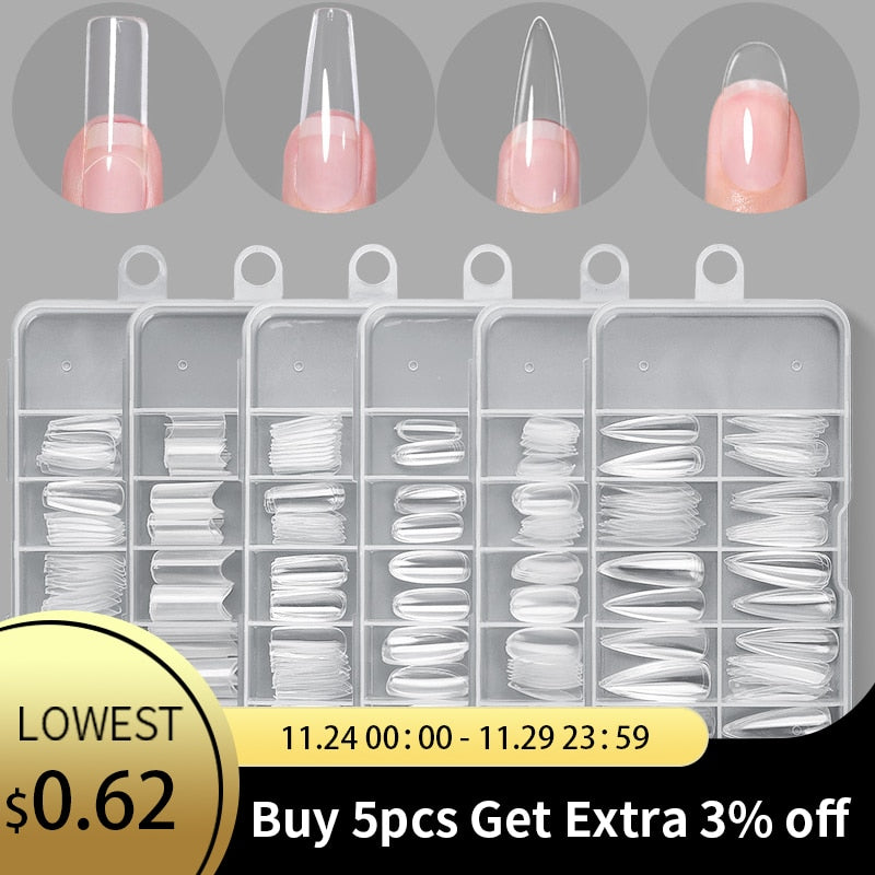 Nail Art Press on False Nails Fake Nails Coffin Gel Nails Extension System Full Cover Short Nail Gel Tips Art Accessories Tool