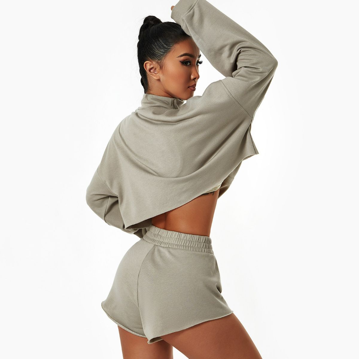 Elastic High Waist Raw Hem Sports Shorts